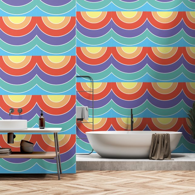 Farbiges Retro-Scallop-Muster Tapete (Badezimmer)
