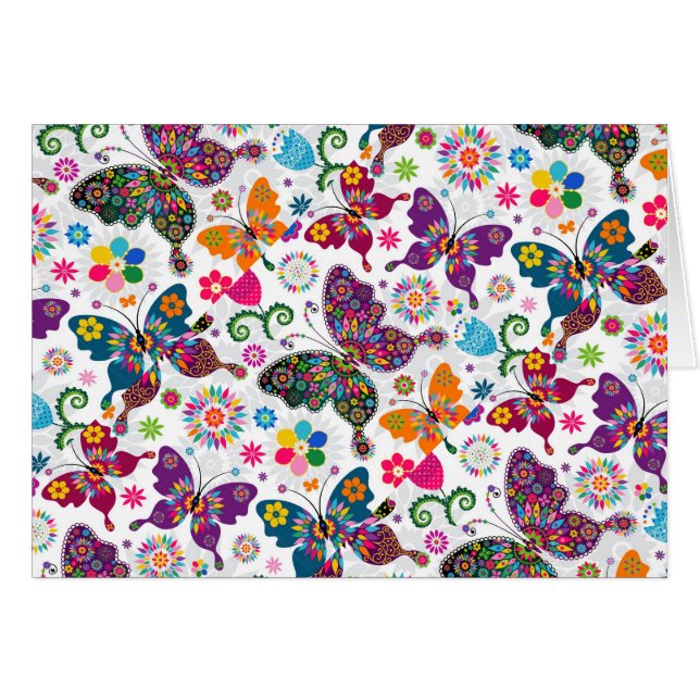 Farbiges Retro-Schmetterling-Muster und Blume (Vorderseite (Horizontal))