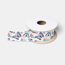 Farbiges Retro-Schmetterlingsmuster Satinband