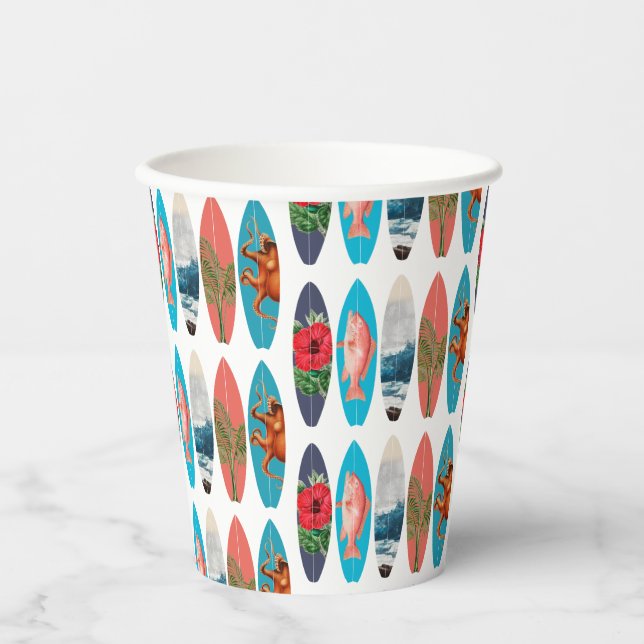 Farbiges Retro-Surfbrett-Muster Pappbecher (Vorderseite)