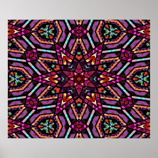 Farbiges Retro-Türkisches Mosaik-Kaleidoskop-Muste Poster (Vorne)