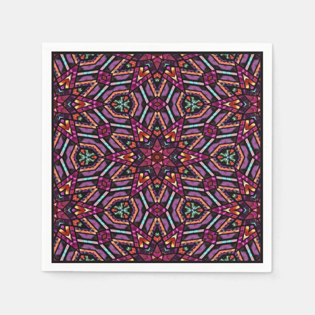 Farbiges Retro-Türkisches Mosaik-Kaleidoskop-Muste Serviette (Vorderseite)