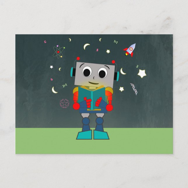 Farbiges Robot Reading Book Postkarte (Vorderseite)