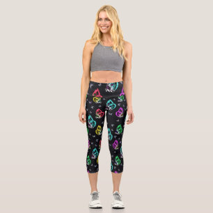 Farbiges Schwarzes Schmetterlingsmuster Capri Leggings