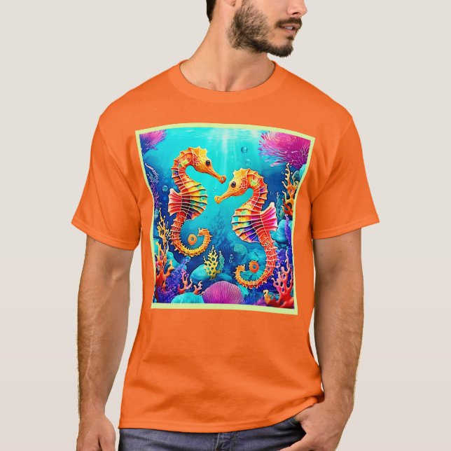 Farbiges Seepferd Pair Design T-Shirt (Vorderseite)