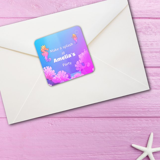 Farbiges Seepferd Party Quadratischer Aufkleber (Von Creator hochgeladen)