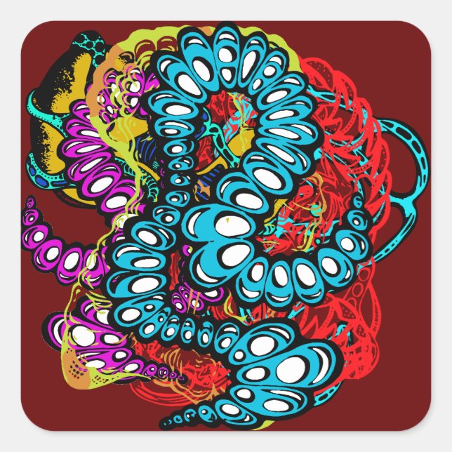 Farbiges Surreal Abstrakte Raupe Design Quadratischer Aufkleber (Vorderseite)