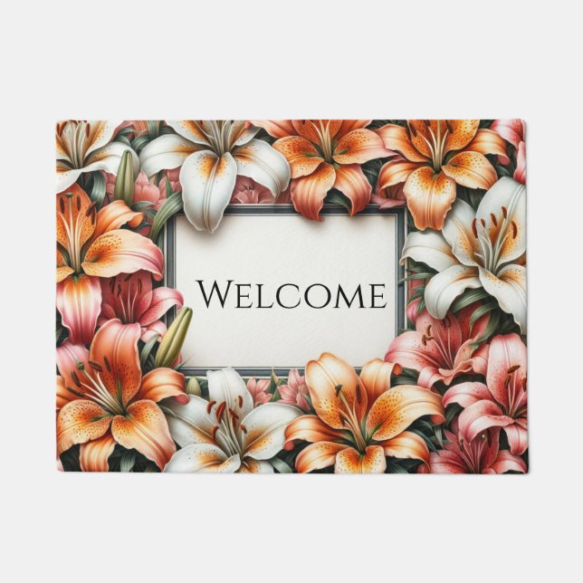 Farbiges Tiger Lily Design Fußmatte (Vorderseite)
