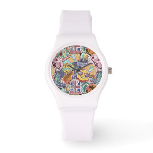 Farbiges Travel Sticker Muster Armbanduhr