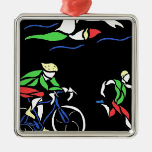 Farbiges Triathlon-Design Silbernes Ornament