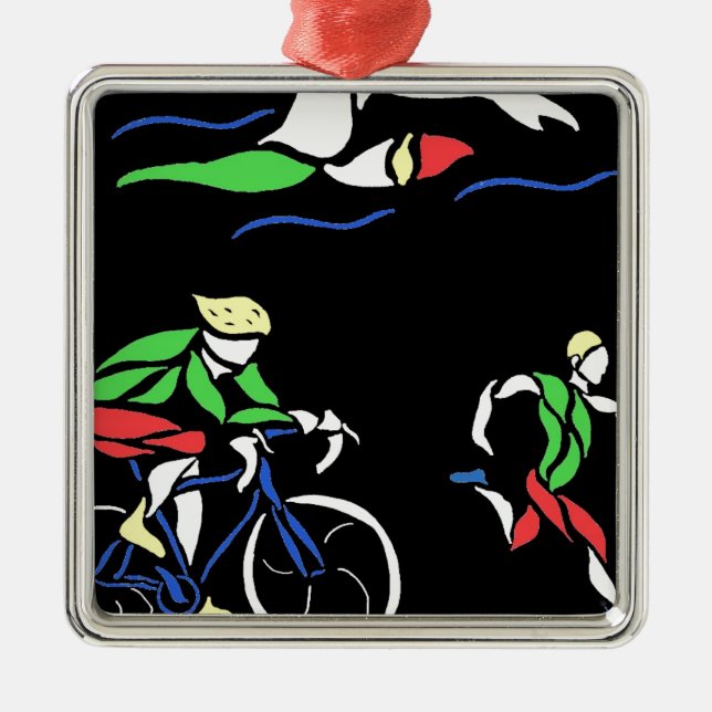 Farbiges Triathlon-Design Silbernes Ornament (Vorne)