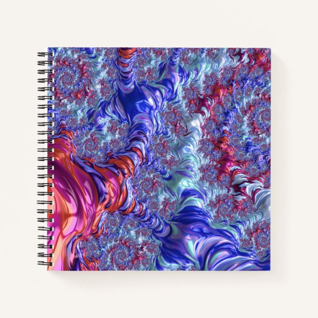 Farbiges Trippy Groovy Digitales Abstraktes Frakta Notizbuch (Vorderseite)