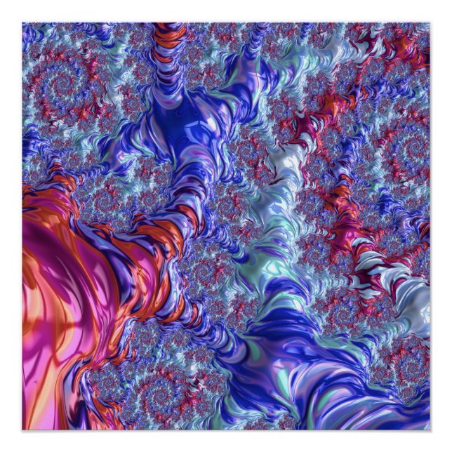 Farbiges Trippy Groovy Digitales Abstraktes Frakta Poster (Vorderseite)