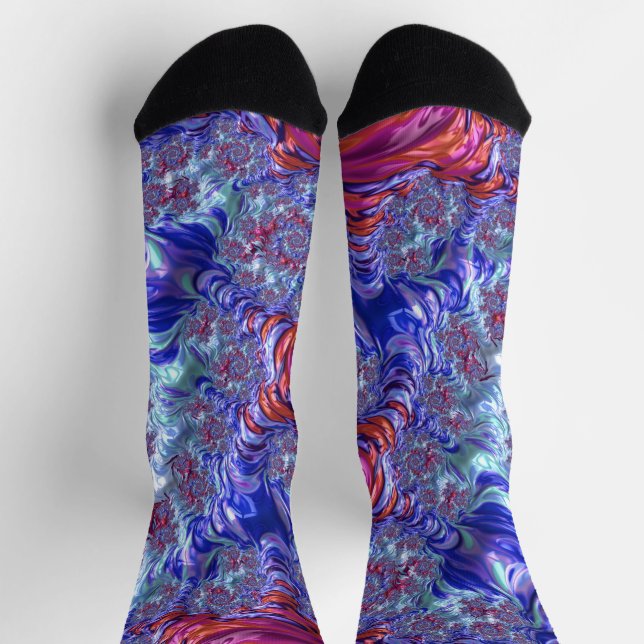 Farbiges Trippy Groovy Digitales Abstraktes Frakta Socken (Oben)