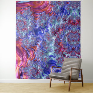 Farbiges Trippy Groovy Digitales Abstraktes Frakta Wandteppich