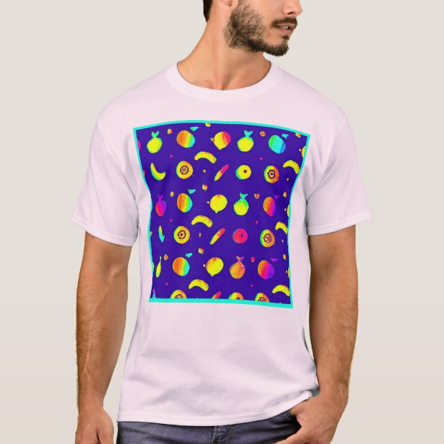 Farbiges tropisches Neonfruchtmuster T-Shirt (Vorderseite)