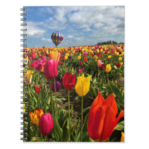 Farbiges Tulip Feld mit Ballon Notizblock