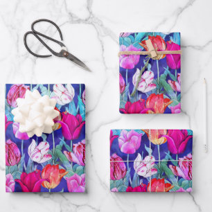 Farbiges Tulip-Muster Geschenkpapier Set