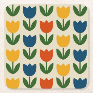 Farbiges Tulpenmuster Rechteckiger Pappuntersetzer