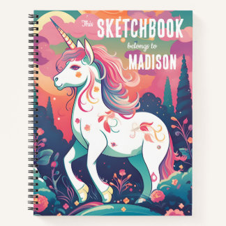 Farbiges Unicorn-Sketchbook mit Namen Notizbuch