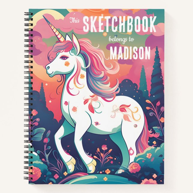 Farbiges Unicorn-Sketchbook mit Namen Notizbuch (Vorderseite)