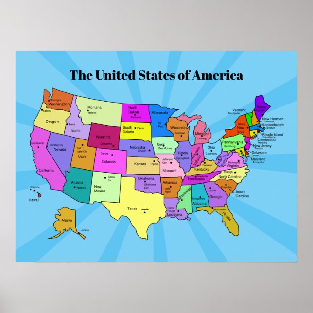Farbiges United Staaten Maps School Poster (Vorne)