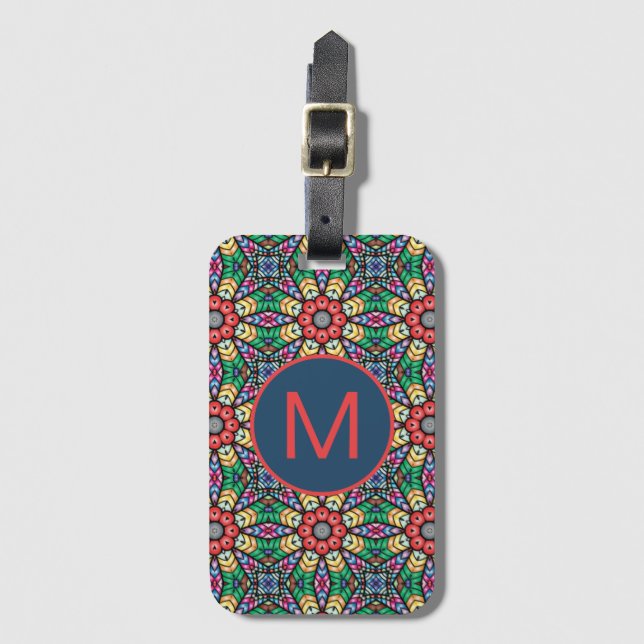 Farbiges Verziertes Kaleidoskop-Muster Gepäckanhänger (Vorderseite Vertikal)