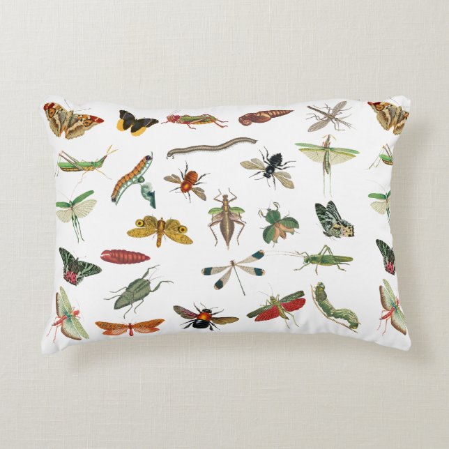 Farbiges Vintages Insektenbild Dekokissen (Vorderseite)