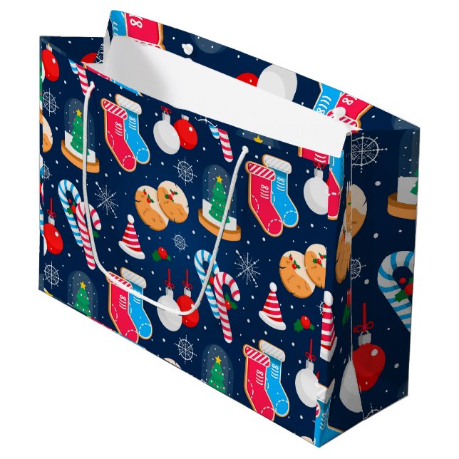 Farbiges Weihnachtsmuster Große Geschenktüte (Vorderseite Schrägansicht)