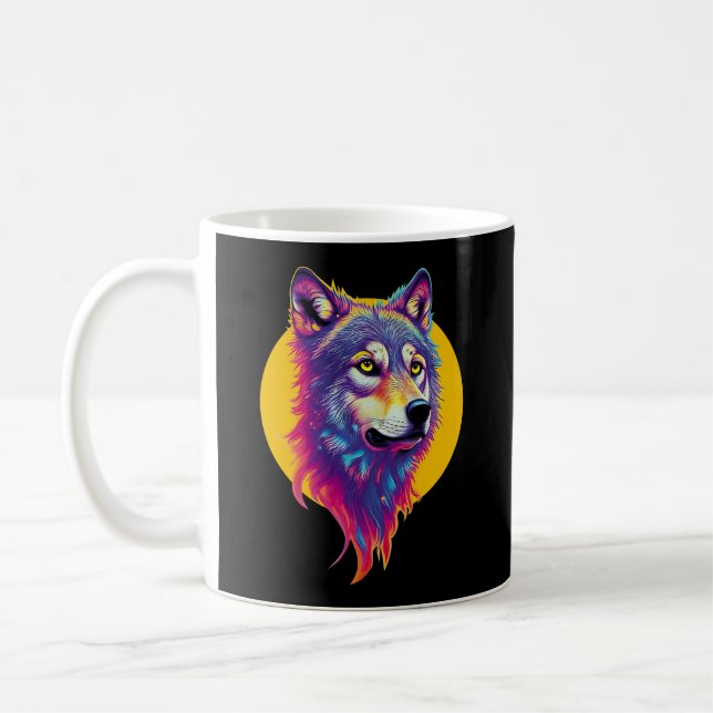 Farbiges Wolf-Portrait Kaffeetasse (Links)