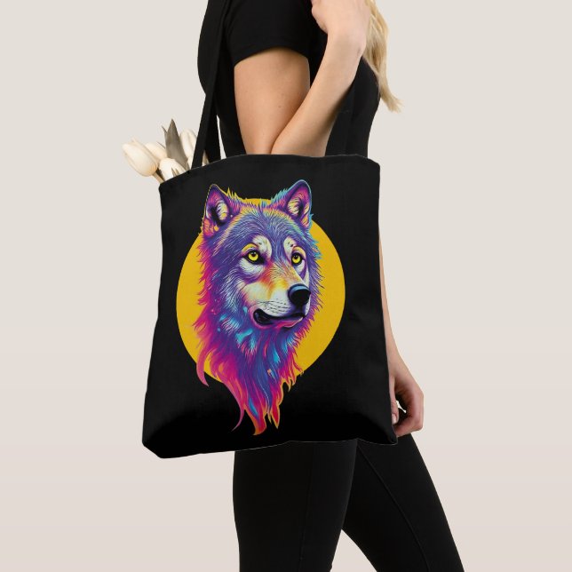 Farbiges Wolf-Portrait Tasche (Von Nahem)