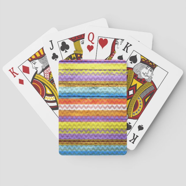 Farbiges Zickzack Abstraktes Holz Spielkarten (Rückseite)