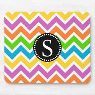 Farbiges Zickzack Muster mit Schwarzer Monogramm Mousepad