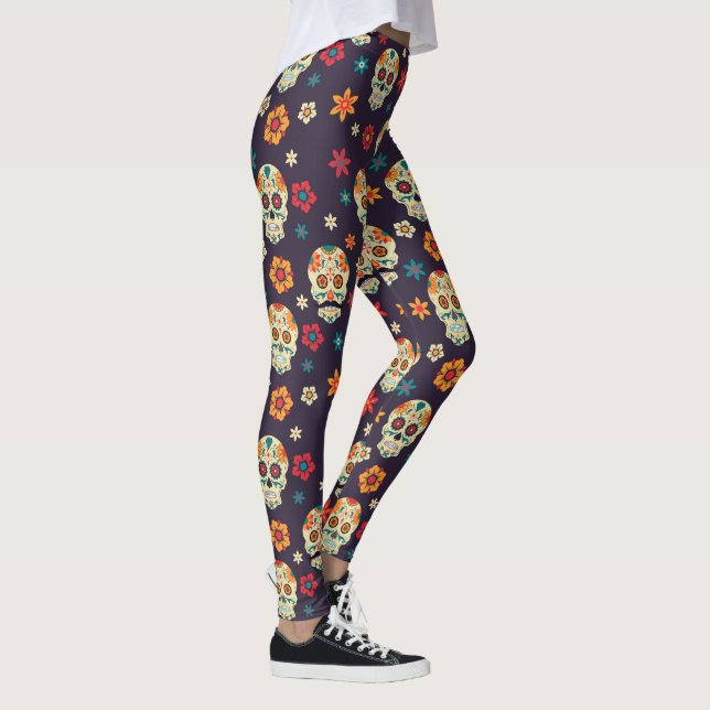 Farbiges Zuckerschädelmuster Leggings (Rechts)