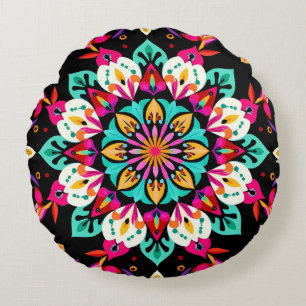 Farbintensives florales Mandala-Muster Rundes Kissen
