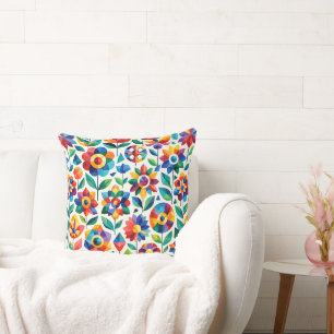 Farbintensives geometrisches Blumenmuster Retro mo Kissen