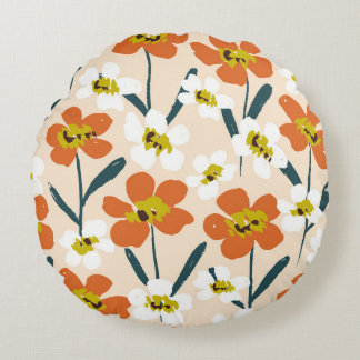 Farbintensives, vintage Blumenmuster. Rundes Kissen
