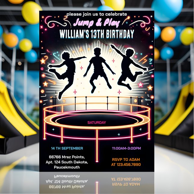 Farbjunge Kinder cool Trampolin Park 13. Geburtsta Einladung (Von Creator hochgeladen)