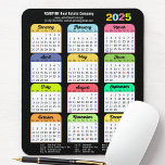 Farbkalender 2025 US-Feiertage für Unternehmen Mousepad<br><div class="desc">Moderne Schwarz-weiße 2025 Happy New Year Corporate Business Mouse Pad mit Kalender 2025 mit Bundesstaatlichen Feiertagen in den Staaten. Alle Texte sind so vorbereitet,  dass Sie sie einfach und schnell mit Ihren eigenen Details personalisieren können.</div>