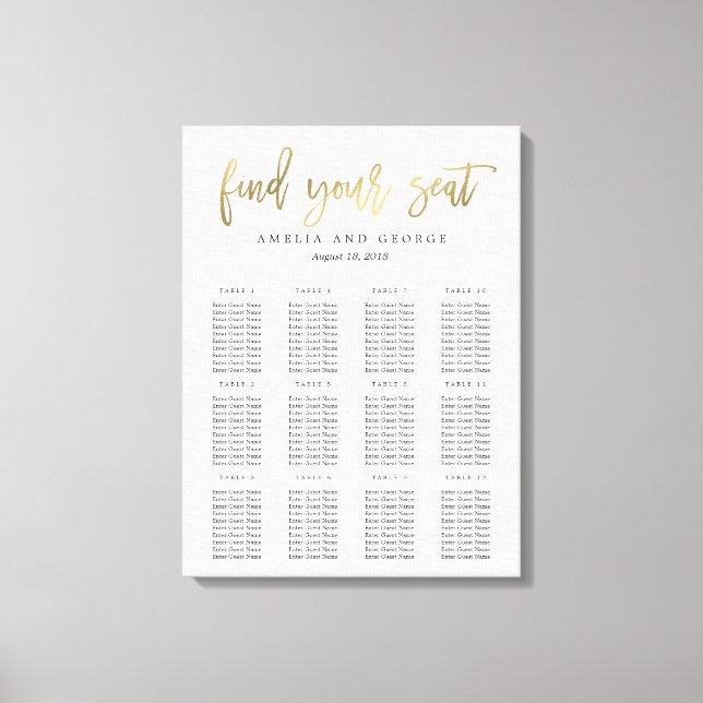 Farbkalligrafie-Seating-Chart-Leinwand-Imitate Gol Leinwanddruck (Vorderseite)