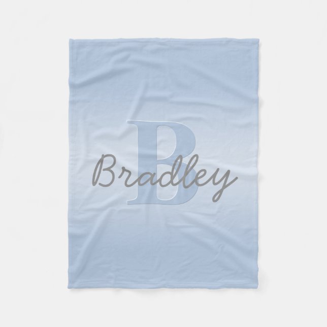 Farbkombination Blau & Grau Monogram bearbeitbar Fleecedecke (Vorderseite)