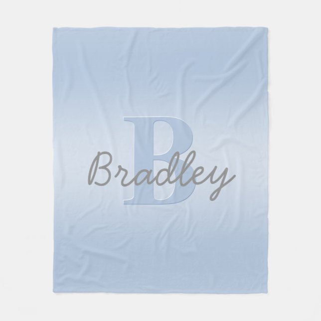 Farbkombination Blau & Grau Monogram bearbeitbar Fleecedecke (Vorderseite)