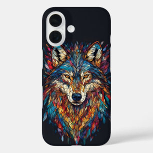 Farbkopf eines Wolfes aus buntem Bleiglas iPhone 16 Hülle