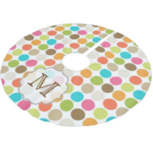 Farbkreis Polka Dot Monogram, anfänglicher Baumroc Polyester Weihnachtsbaumdecke