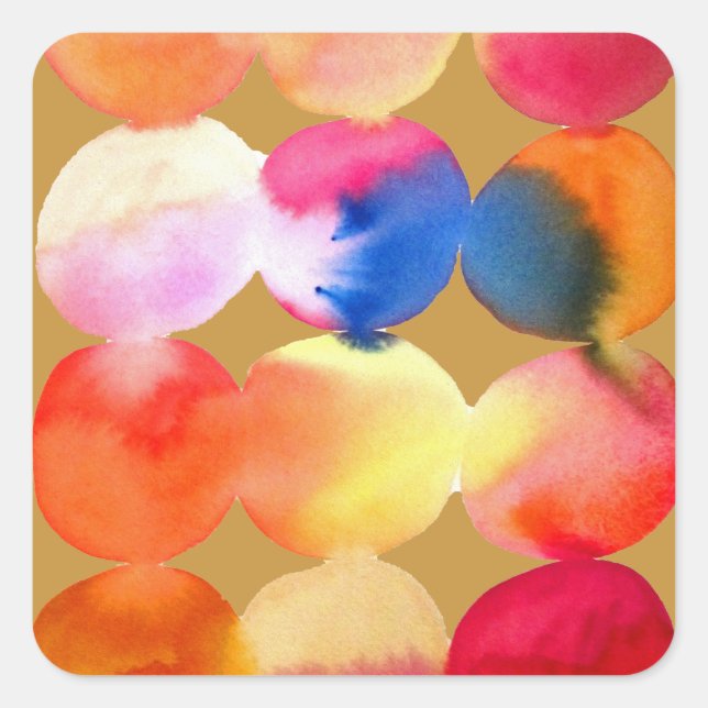 Farbkreismuster abstrakte Kunst, warme Farbe Quadratischer Aufkleber (Vorderseite)
