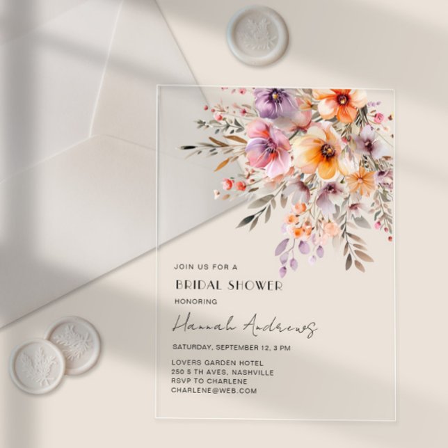 Farblich, Blume Bouquet Brautparty Acryleinladungen (Colorful, Flower Bouquet Bridal Shower Acrylic Invitations)