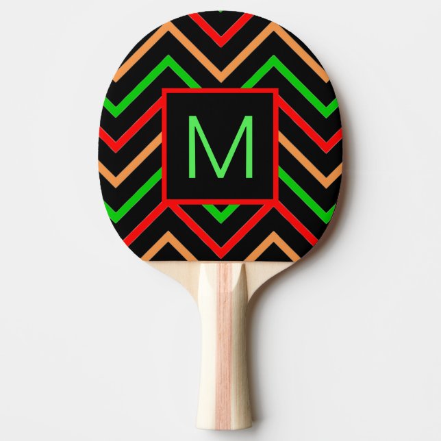 Farblich Cool Zickzack auf Schwarz-Monogramm Tischtennis Schläger (Vorderseite)
