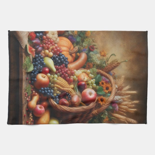 Farblich/Erntedank/Cornucopie/Fall Geschirrtuch (Horizontal)