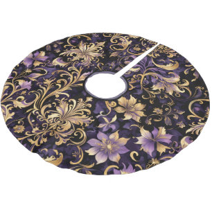 Farblich, extravagant, Lila und Gold Polyester Weihnachtsbaumdecke