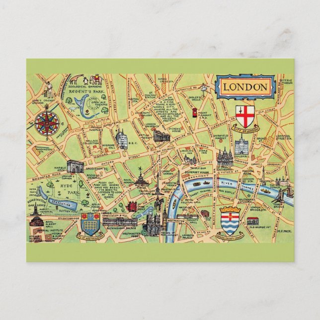 Farblich Illustrierte Karte von London England (Vorderseite)